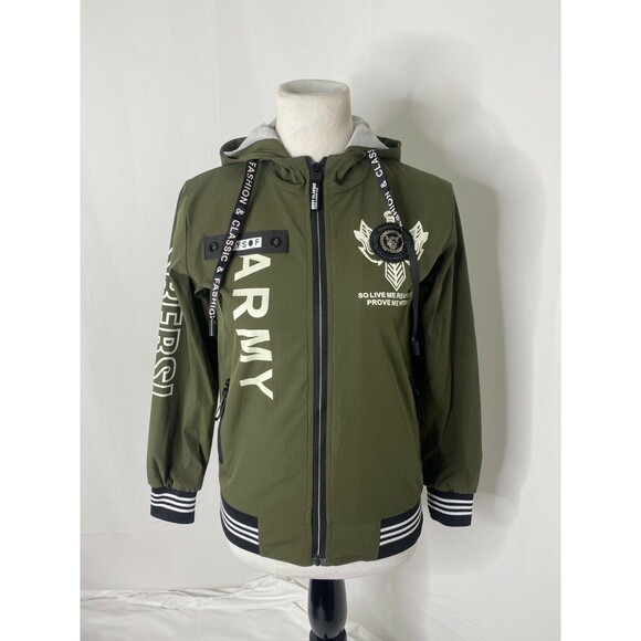 Liang Ying Ying Boy's Jacket Green Military Style Full Zip Fashion Size Medium - Picture 2 of 8